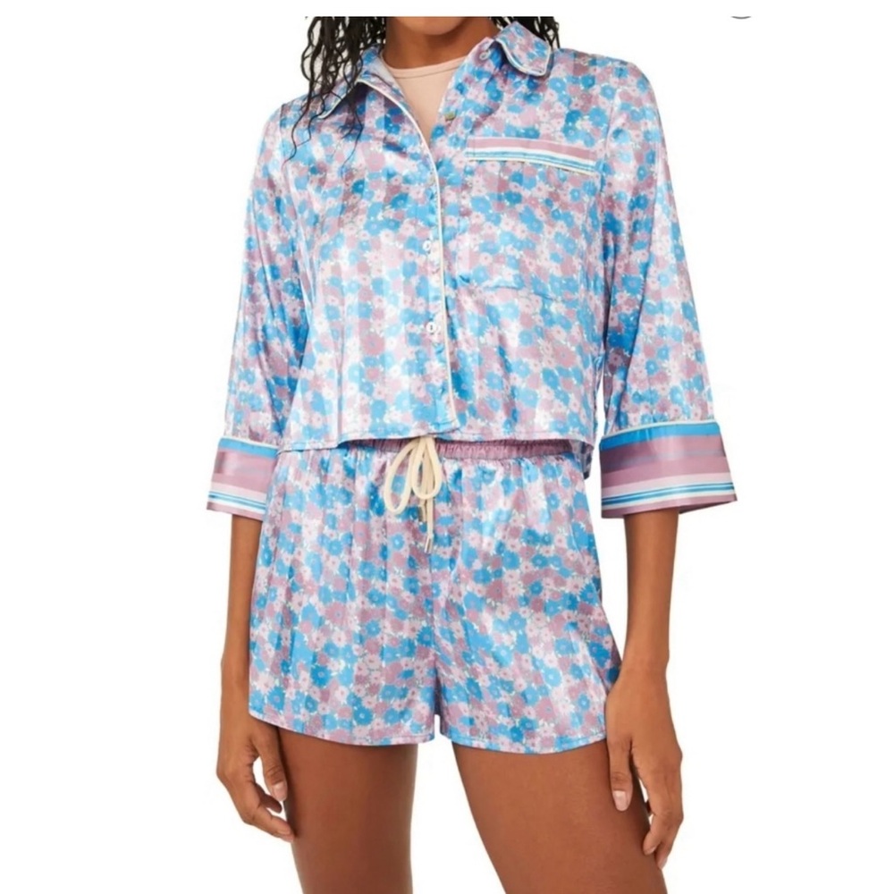 Free People Pillow Talk Floral Blue and Pink Women's Short Pajama Set